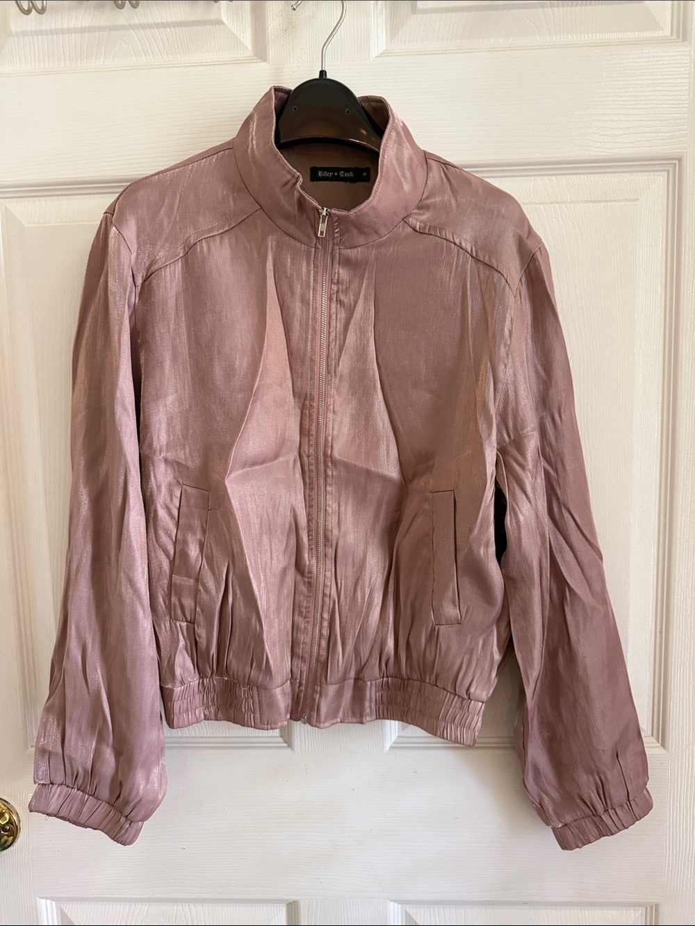 NEW Riley & Tuck Dusty Rose Satin Bomber Jacket